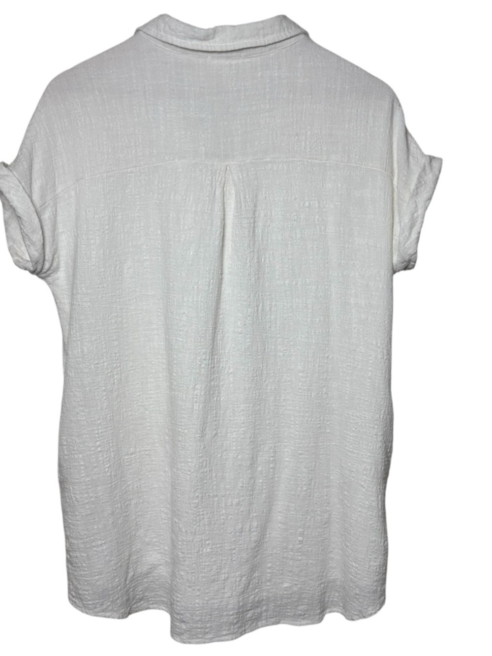 Coastal Button Down Top Womens Medium White Pockets Beach Travel Textured Resort - Picture 2 of 9